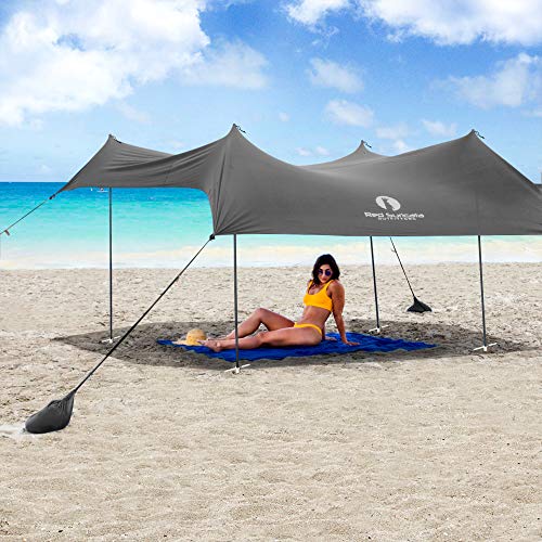 Toldo Familiar para Playa Red Suricata - Sombrilla Tipo toldo - Protección UV UPF50 - Tienda de campaña con 4 Postes de Aluminio, 4 Anclajes de Poste - Lona de Refugio Grande y portátil