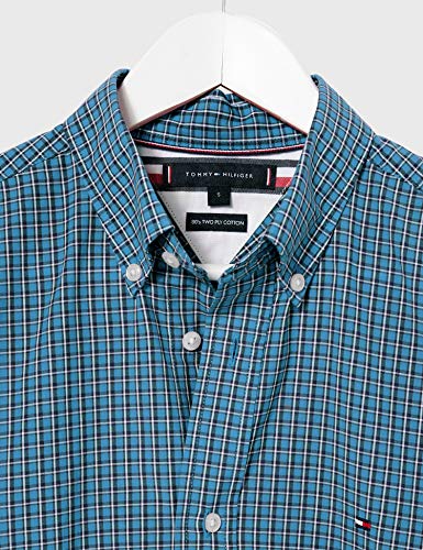 Tommy Hilfiger Micro Buffalo Check Shirt Camisa, Blue Steam/Pitch Blue/White, X-Small para Hombre