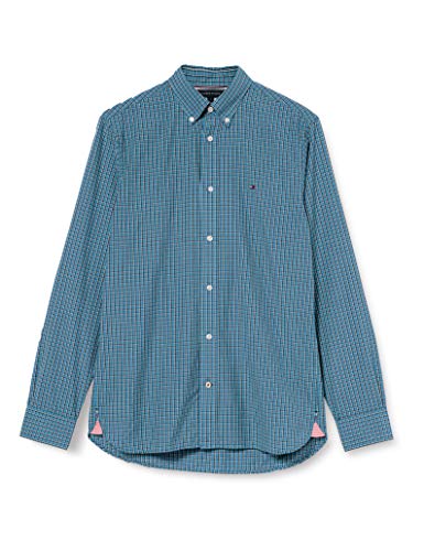 Tommy Hilfiger Micro Buffalo Check Shirt Camisa, Blue Steam/Pitch Blue/White, X-Small para Hombre