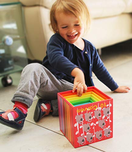 TOWO Caja apilable madera - Cubos apilables del Alfabeto de Madera para Aprender los números, Aprender Colores y Animales - Juguete Educativo 2 años - Juguetes montessori educativos