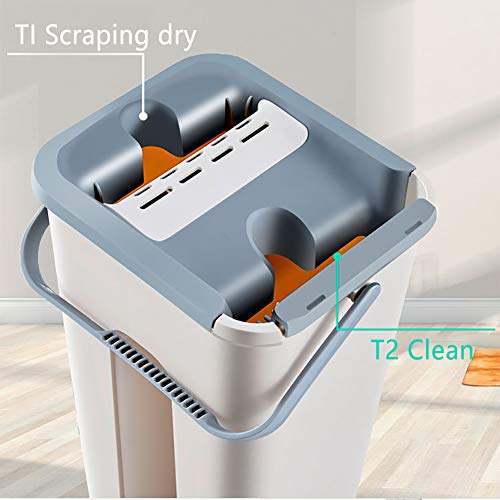 Trapeador plano con balde, trapeador automático para limpieza en seco y en húmedo con trapeadores reutilizables Trapeador de piso con cabezal flexible de 360 ​​° para sala de estar en el hogar