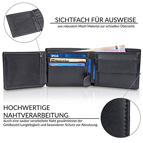 TRAVANDO Cartera Hombre „Tokyo“ con Bloqueador RFID, Billetera Negra, Tarjetero, Monedero Varón, Portamonedas, Regalo, Wallet, Vertical, Bolsillo Monedas Botón a presión Tarjetera, Ranuras