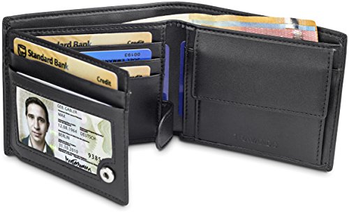 TRAVANDO Cartera Hombre „Tokyo“ con Bloqueador RFID, Billetera Negra, Tarjetero, Monedero Varón, Portamonedas, Regalo, Wallet, Vertical, Bolsillo Monedas Botón a presión Tarjetera, Ranuras