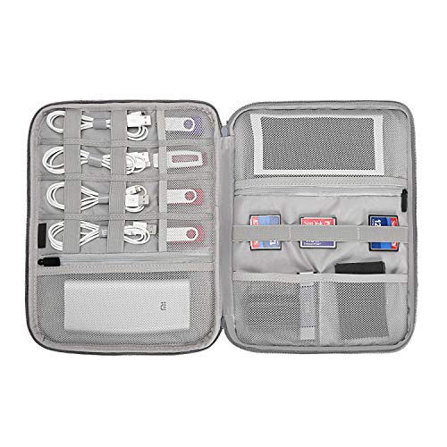 TsunNee - Bolsa organizadora de cables de viaje extragrande de doble capa para accesorios electrónicos portátiles, con 2 compartimentos, color gris
