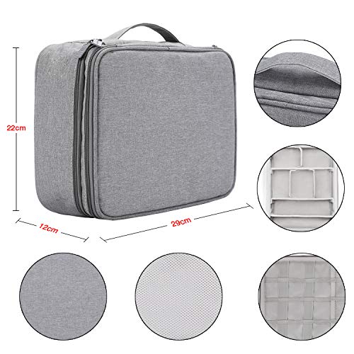TsunNee - Bolsa organizadora de cables de viaje extragrande de doble capa para accesorios electrónicos portátiles, con 2 compartimentos, color gris