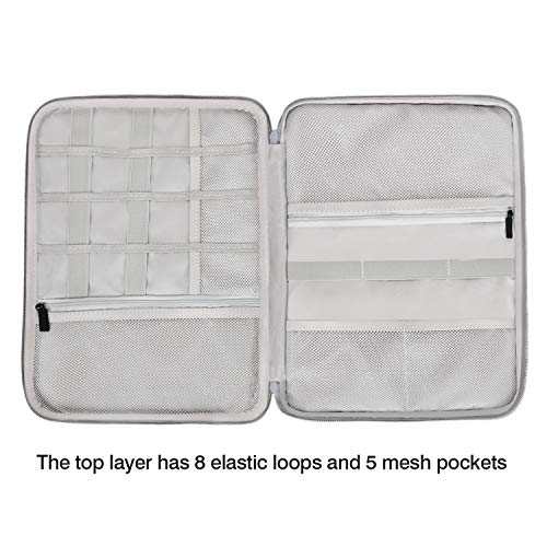 TsunNee - Bolsa organizadora de cables de viaje extragrande de doble capa para accesorios electrónicos portátiles, con 2 compartimentos, color gris