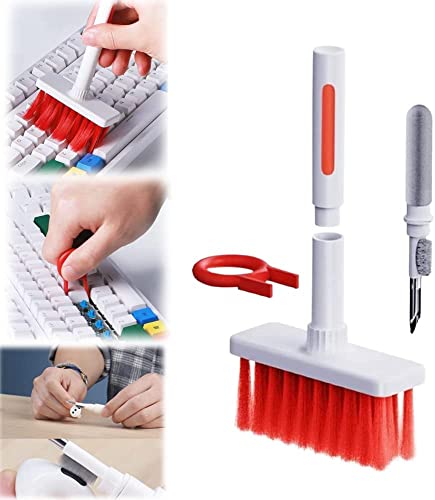 TTCPUYSA 5 in 1 Keyboard Cleaning Brush Kit,Multi-Function Cleaning Pen Soft Brush,Not Hurt Keyboard,Double Head Design,Suitable for Pc Laptop Headsets (Red)