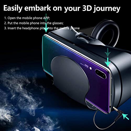 TWSHLL Vidrios VR con Auriculares, Realidad Virtual 3D Glasses Suaves y cómodos para películas y Juegos en 3D, compatibles con Smartphone de 5-7 Pulgadas