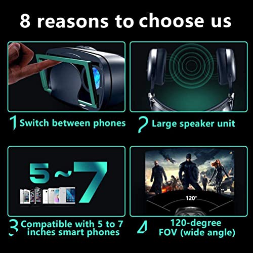 TWSHLL Vidrios VR con Auriculares, Realidad Virtual 3D Glasses Suaves y cómodos para películas y Juegos en 3D, compatibles con Smartphone de 5-7 Pulgadas