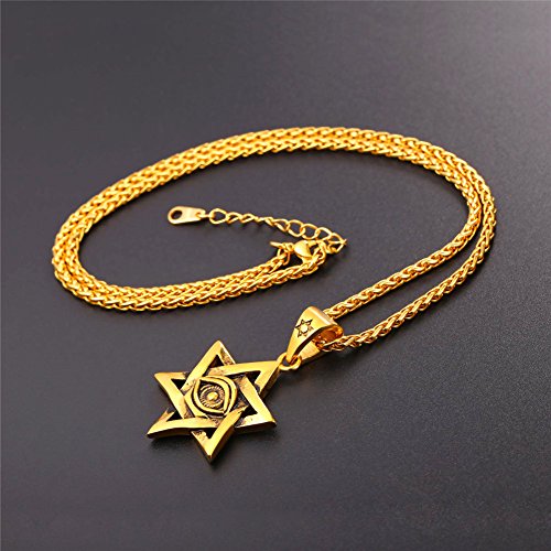 U7 Collar de Estrella de David con Evil Eye Cadena Dorada Acero Inoxidable para Hombre Collar de Oro Religion judio