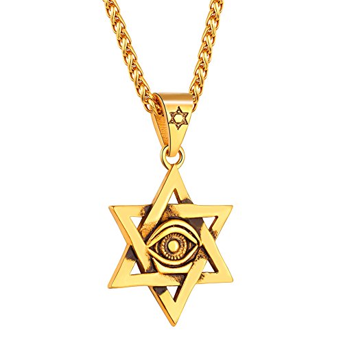 U7 Collar de Estrella de David con Evil Eye Cadena Dorada Acero Inoxidable para Hombre Collar de Oro Religion judio