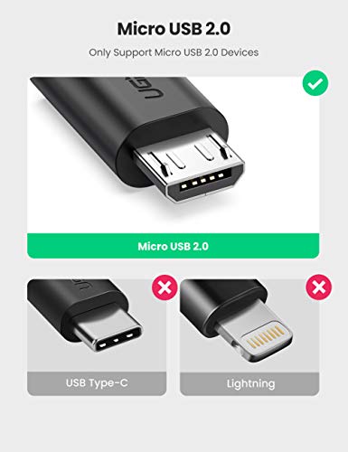UGREEN Cable OTG Micro USB Android, Adaptador Micro USB 2.0 OTG Macho a Hembra Convertidor Compatible con Tablet Galaxy S7 A7 Tab S2 BQ Aquaris M10, Teléfono Móvil, Cámara dji Spark, Grabadora de DV