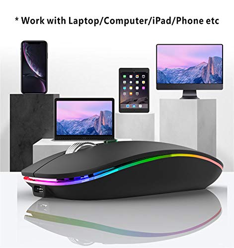 Uiosmuph M12 Ratón Inalámbrico Bluetooth, 2,4 GHz con Receptor Silencioso Dual Models Portátil Mouse con 3 Niveles de Adjustables 1600 dpi para Escritorio/Windows/Linux/Vista/PC/Mac(Negro Mate)