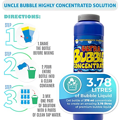 Uncle Bubble Bubble Concentrate Solution 355 mililitros (12 onzas líquidas), concentrado de 1:9 + libro de burbujas de arte de soplar
