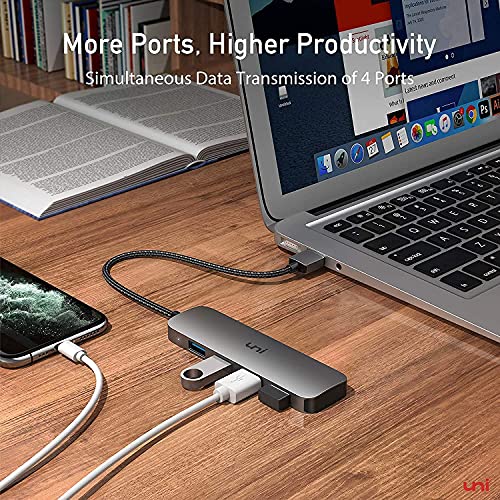 uni USB Hub, uni Adaptador USB con 4 USB 3.0 Puerto, para PC, MacBook Air, Mac Pro/Mini, iMac, Surface Pro, XPS, PS4, Xbox One, Flash Drive, HDD móvil y más - Gris espacial