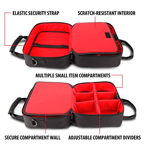 USA Gear - Estuche De Transporte para Consola Electrónica con Almacenamiento para Controladores, Cables, Auriculares Y Correa para El Hombro - Compatible con Consolas Nintendo, Switch Y Wii U - Rojo