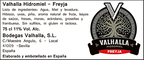 Valhalla Hidromiel Freyja | Bebida Ecológica, Aromas a Frutos Rojos, Grosella y Cereza, Sabor a Frutas del Bosque, Ligero y Fresco, Botella 75 cl