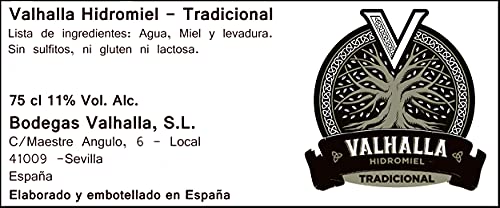 Valhalla Hidromiel Tradicional | Bebida Ecológica, Aroma Afrutado, Sabor Semi-seco, Botella de 75 cl