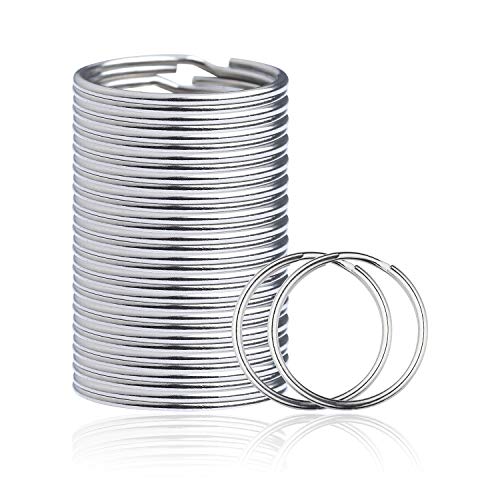 VEIWO 200 llaveros redondos, resistentes anillas de metal chapado en níquel para el hogar, oficina, coche, llaves organizadas (plata, 1 pulgada) (200)