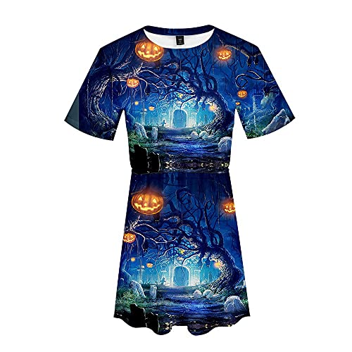 Vestido Casual De Manga Corta con Estampado De Calabaza De Halloween para Mujer Nueva