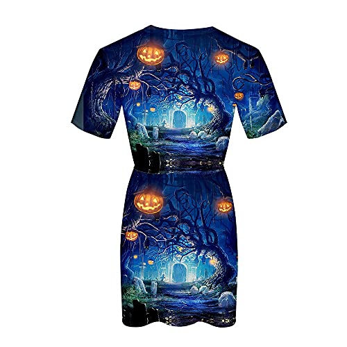 Vestido Casual De Manga Corta con Estampado De Calabaza De Halloween para Mujer Nueva