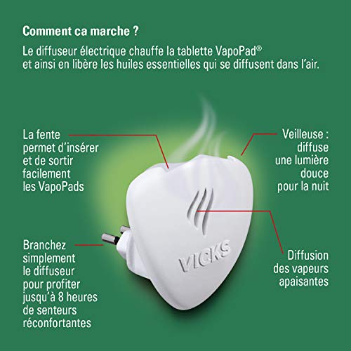 Vicks VH1700JUV - Vaporizador eléctrico sin agua de vapores calmantes de romero y lavanda
