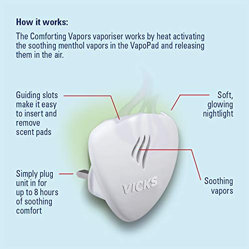Vicks VH1700JUV - Vaporizador eléctrico sin agua de vapores calmantes de romero y lavanda