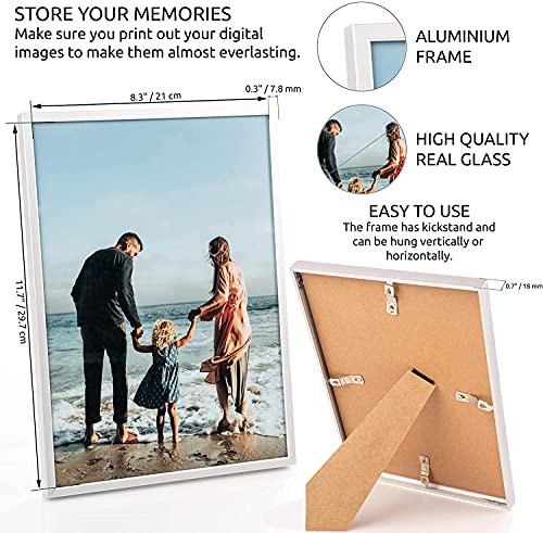 Victoria Collection Marco de Fotos - Moderno Marco de Aluminio para Fotos y Diplomas Tamaño A4 - Ideal para Hogar y Escritorio de Oficina - Vidrio Real - Para Cumpleaños y Navidad