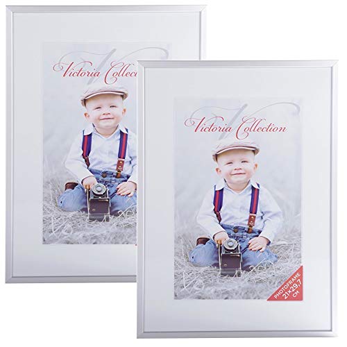 Victoria Collection Marco de Fotos - Moderno Marco de Aluminio para Fotos y Diplomas Tamaño A4 - Ideal para Hogar y Escritorio de Oficina - Vidrio Real - Para Cumpleaños y Navidad