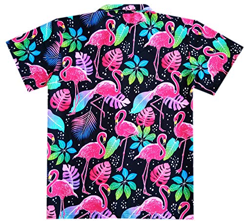 Virgin Crafts Divertente camice hawaiane per gli uomini Button Down Beach Party Flamingo Nero XXL