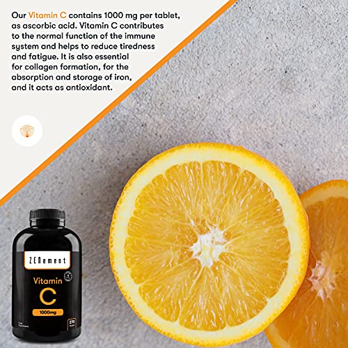 Vitamina C 1000 mg, 270 Comprimidos | Antioxidante, y contra la fatiga | Vegano, sin aditivos, sin gluten, No-GMO, GMP | de Zenement