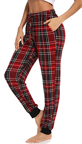 Vlazom Pantalon de Pyjama Femme Coton Ditente Bas de Pyjama Pantalon Jogging Femmes,XXL,Y-Vino tinto