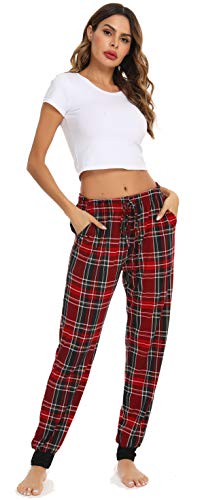 Vlazom Pantalon de Pyjama Femme Coton Ditente Bas de Pyjama Pantalon Jogging Femmes,XXL,Y-Vino tinto
