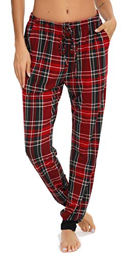 Vlazom Pantalon de Pyjama Femme Coton Ditente Bas de Pyjama Pantalon Jogging Femmes,XXL,Y-Vino tinto