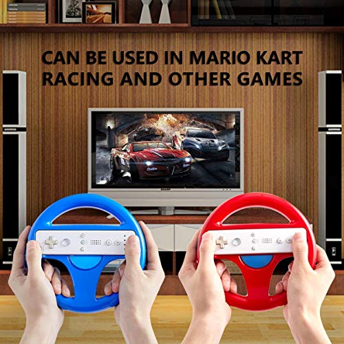 Volante Wii, DOYO 2 Pack Wii Mario Kart con Volnte para Wii, Volante Wii Rojo y Azul Sin Control Remoto, Volante Racing Wii U para Carreras, Tanques y Otros Juegos de Conducción
