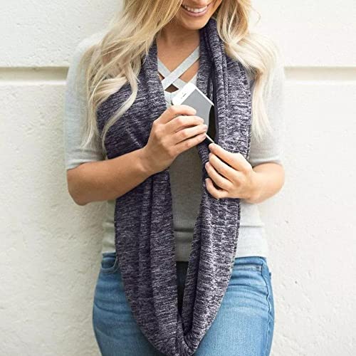 W Weiluogao Scarf with Hidden Pocket, Scarf with Hidden Pocket Plaid, Loop Solid Color Scarf with Hidden Zipper, Scarf with Pockets for Women (E)