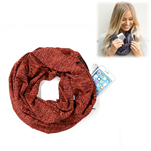 W Weiluogao Scarf with Hidden Pocket, Scarf with Hidden Pocket Plaid, Loop Solid Color Scarf with Hidden Zipper, Scarf with Pockets for Women (E)