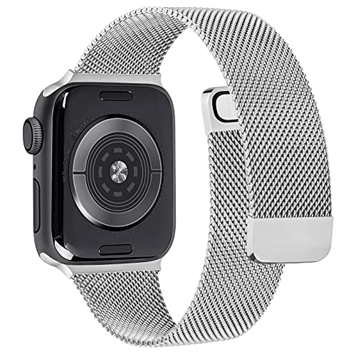 Wanme Correa Compatible con Apple Watch Correa 38mm 40mm 42mm 44mm, Pulsera de Repuesto de Metal de Acero Inoxidable para iWatch Series SE 6 5 4 3 2 1 (38mm/40mm Plata)