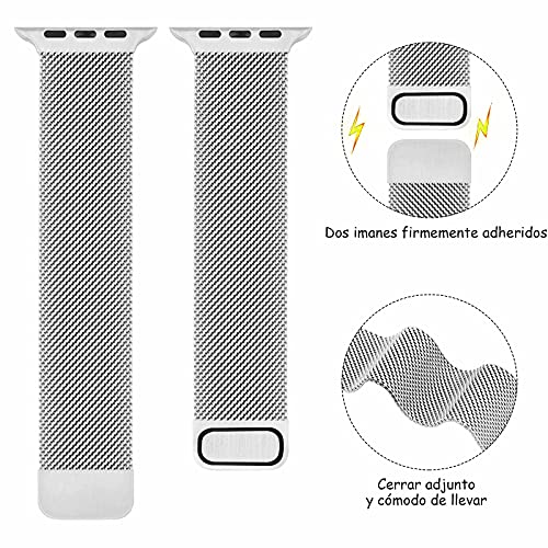 Wanme Correa Compatible con Apple Watch Correa 38mm 40mm 42mm 44mm, Pulsera de Repuesto de Metal de Acero Inoxidable para iWatch Series SE 6 5 4 3 2 1 (38mm/40mm Plata)