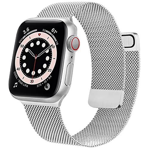 Wanme Correa Compatible con Apple Watch Correa 38mm 40mm 42mm 44mm, Pulsera de Repuesto de Metal de Acero Inoxidable para iWatch Series SE 6 5 4 3 2 1 (38mm/40mm Plata)