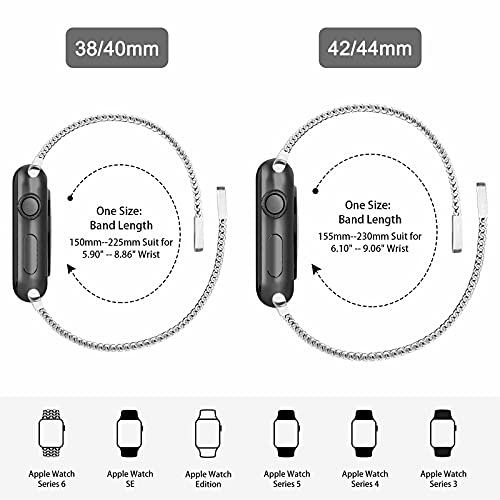 Wanme Correa Compatible con Apple Watch Correa 38mm 40mm 42mm 44mm, Pulsera de Repuesto de Metal de Acero Inoxidable para iWatch Series SE 6 5 4 3 2 1 (38mm/40mm Plata)