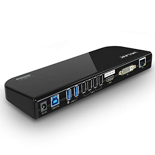 WAVLINK Estación de acoplamiento universal para portátil USB 3.0 con doble pantalla HDMI y DVI/VGA con Gigabit Ethernet, 6 puertos USB, audio para portátil, más eficiente oficina en casa