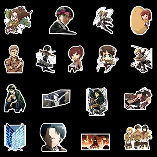 WayOuter Pegatinas Attack on Titan 100 Piezas, Pegatinas de Anime para niños, monopatín para Ordenador portátil, Pegatina Impermeable para Coche