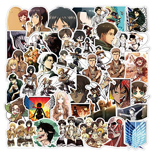 WayOuter Pegatinas Attack on Titan 100 Piezas, Pegatinas de Anime para niños, monopatín para Ordenador portátil, Pegatina Impermeable para Coche