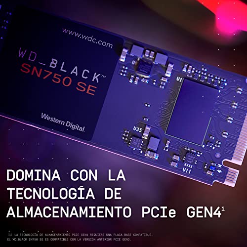 WD BLACK SN750 SE 500 GB PCIe Gen. 4 SSD NVMe, con hasta 3600 MB/s de velocidad de lectura