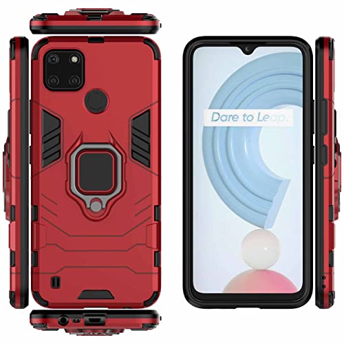 WEIOU Funda para Realme C21Y (C21-Y) / Realme C25Y, Anti-Rasguño Carcasa TPU Silicona y PC Shock- Absorción Bumper Caso, Protectora Case Cover con 360° Anillo Kickstand, Rojo