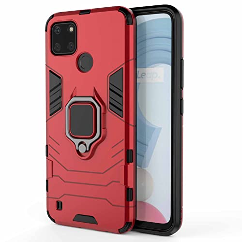 WEIOU Funda para Realme C21Y (C21-Y) / Realme C25Y, Anti-Rasguño Carcasa TPU Silicona y PC Shock- Absorción Bumper Caso, Protectora Case Cover con 360° Anillo Kickstand, Rojo