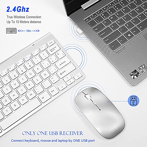 Wireless Inalámbricos Español Teclado y Ratón, YZPUSI Ultra Slim Wireless QWERTY Español Teclado per Windows PC, Portátil silencioso Raton