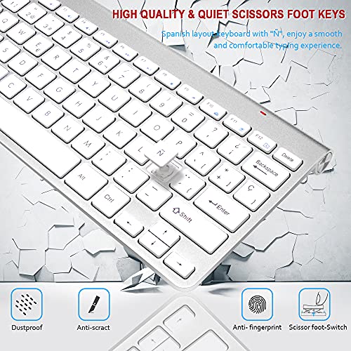 Wireless Inalámbricos Español Teclado y Ratón, YZPUSI Ultra Slim Wireless QWERTY Español Teclado per Windows PC, Portátil silencioso Raton