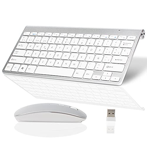 Wireless Inalámbricos Español Teclado y Ratón, YZPUSI Ultra Slim Wireless QWERTY Español Teclado per Windows PC, Portátil silencioso Raton